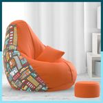 ComfyBean Bag with Beans Filled 4XL Bean Bag with Free Cushion and Footrest - Official : PrintHaven Combo (Matching Color : Printed, City Lights - H - Orange Black)