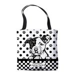 BAGEYOU Personalized Polka Dots Canvas Tote Bags with My Love Dog Pit Bull Peeking Pet Shoulder Bag Double Sided Printing Gift