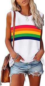 FLOYU Women Pride Tank Top Pride Rainbow Graphic Print Tee Gay Pride Tops Casual LGBT Month Sleeveless Shirt, White, XX-Large