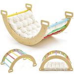 GYMAX 2 in 1 Kids Climbing Set, Indoor Climbing Arch with Cushion, Wooden Toddler Climber Frame for Playroom (Colorful)