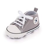 Unitysow Unisex Baby Boys Girls Star Canvas Sneaker Soft Anti-Slip Sole Newborn Infant First Walkers Crib Shoes,Grey,12-18 Months