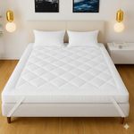 Linens World Mattress Topper king size Bed 10cm Thick | Quilted, Super Soft Microfiber Topper | 1200GSM Fiber Fill Anti Allergy, Washable Topper Fits with Elastic Straps For Extra Comfort (150X200CM)
