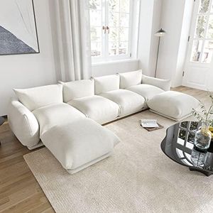 WJShome U-Shaped Sectional Sofa,130.7" Chenille Minimalist Modular Sofas Couches,6-Seater Sectionals Couch with Wide Reversible Chaise Ottoman for Living Room Bedroom Office Apartment,Beige