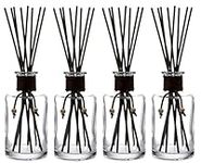 Whole HOUSEWARES | Diffuser with Sticks Set of 4 7.5 oz | Empty Refillable Glass Aromatherapy Diffuser Bottles with Leather Cord and 32pcs Black Fiber Sticks | Reed Diffuser Bottle for Essential Oils