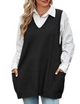 Niwicee Womens Sweater Vest Loose Knitted Sleeveless Jumpers Tank Top Knitwear V-Neck Vintage Knit Pullover Waistcoat with 2 Pockets(Black,XL)