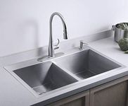 ARQUIN 37" x 18" x 10" 304 GRADE HANDMADE MATT FINISH DOUBLE BOWL WITH TAP HOLE STAINLESS STEEL Double Bowl KITCHEN SINK