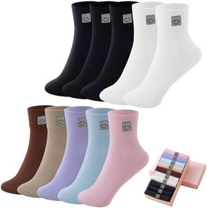 HUGSWEET Thin Soft Cotton Crew Socks for Women Ankle above Bootie Socks Gifts for Women 5-10 Pairs