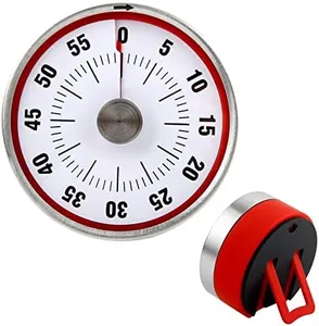 Visual Timer with Bracket, Chef Cooking Timer Clock with Loud Alarm, No Batteries Required, 100% Mechanical - Magnetic Backing, Exquisite Stainless Steel Body