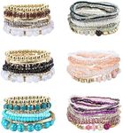 LOYALLOOK 6 Set Bohemian Stackable Bead Bracelets for Women Colorful Bangle Bracelets Multilayer Stretch Bracelets