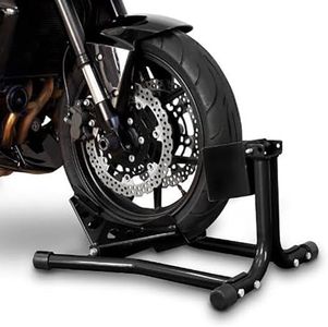 TDR Heavy Duty Steel Motorbike Front Stand with Adjustable Wheel Chock & Paddock Lock Storage - 680kg Capacity, Fits 16"-19" Motorcycles