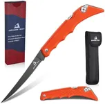 DRAGON RIOT Folding Fillet Knife for Fishing Camping Hunting Orange, Boning Knife for Meat Cutting and Carving with a Easy Carrying Bag