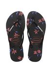 Havaianas Unisex-Child Slim Surf Floral Flip Flop Sandal, 11-12 Little Kid, Black, 2 Toddler