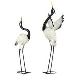 Outsunny Heron Garden Statues, 35.4"-40.6" Standing Garden Sculptures Metal Yard Art Bird Statues Ornaments for Lawn Patio Backyard Decoration, Set of 2, White and Black