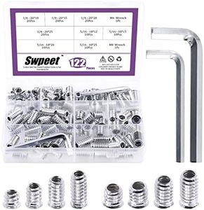 Swpeet 122Pcs White Zinc Plated Carbon Steel Carbon Furniture Screw in Nut Threaded Wood Inserts Threaded Inserts Bolt Fastener Connector Hex Socket (1/4" + 5/16" Assortment Kit)