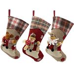TRIXES Christmas stocking Set of 3 – Large Xmas Stockings for Children with 3D Christmas Characters Santa, Rudolph and Mr Snowman - 3 Christmas Stockings Large Xmas Decoration