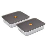 Navaris Stainless Steel Marinating Containers (Set of 2) - Metal Meat Marinade Container with Lid - Dishwasher Safe Food Storage 9.3" x 7.5" x 2.2"