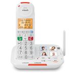 VTech SN5127 Amplified Cordless Senior Phone with Answering Machine, Call Blocking, 90dB Extra-Loud Visual Ringer, One-Touch Audio Assist on Handset up to 50dB, Big Buttons and Large Display, White