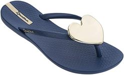 Ipanema Women's Wave Heart Flip Flop - Comfortable & Stylish Summer Sandal with Metallic Heart Embellishment, Anatomic Footbed & Non-Slip Sole, Navy and Gold, Size 7