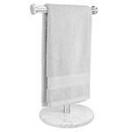 Homeries Marble Hand Towel Holder - Stainless Steel Towel Stand with Round Marble Base - Modern T-Shape Hand Towel Valet for Bathroom, Vanity Top Towel Stand, Counter Towel Bar, Jewelry Rack