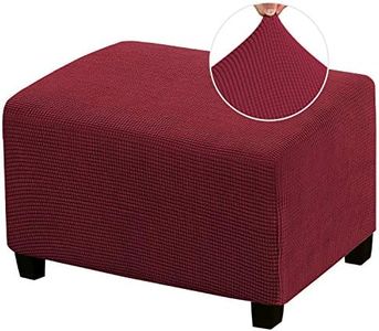 PrinceDeco Stretch Ottoman Cover Slipcovers Rectangle for Living Room Foot Stool Covers to Fit Ottoman Foot Rest, Thick Checked Jacquard Fabric with Elastic Bottom (Oversized Ottoman, Burgundy)