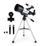 Cezo Telescope for Adults & Kids, 70mm Aperture Astronomical Refractor Telescopes for Astronomy Beginners (15X-150X), 300mm Portable Telescope with an Phone Holder (15X-150X)