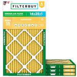 Filterbuy 14x25x1 Air Filter MERV 11 Allergen Defense (4-Pack), Pleated HVAC AC Furnace Air Filters Replacement (Actual Size: 13.50 x 24.50 x 0.75 Inches)