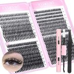 Lash Extension Kit, 640 Pcs DIY Eyelash Extension Kit 304050D Lash Clusters D Curl Individual Lashes Kit with Lash Bond and Seal and Lash Tweezers D Curl 9-16mm Mixed Lash Extension Kit by EYDEVRO