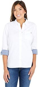 Tommy Hilfiger Women's Button Down Long Sleeve Collared Shirt with Chest Pocket, White, X-Large