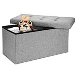 SortWise 30 Inches Folding Storage Ottoman Bench, Storage Chest/Footrest/Padded Seat, Poly Linen Storage Organizer (Grey, 30" x 15" x 15")