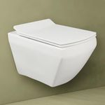 Hindware Italian Collection Aspiro Western Commode for Toilet | Made of Ceramic | P-215 Trap | Duroplast Seat Cover | Rimless | Soft Close | Water Saving | Star White | Wall Mount | 10-Year Warranty