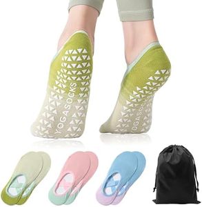 voofly Grip Socks Pilates, Yoga Socks for Women (3 Pairs,Pink Green Blue)