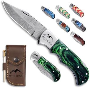 Custom Pocket Knife gifts for Men, Personalized Damascus Folding Knife, Engraved Gifts for Him, Dad, Boyfriend, Husband, Anniversary, Groomsmen Gifts. Custom Knife for Camping Hunting Everyday Carry (Green)