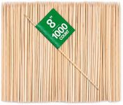 8" Inch Bamboo Skewers for Appetizers (1000 Pack), Wooden Appetizer Skewers for Fruit Kabobs, Fancy Skewer Sticks for Parties, Cocktail & Martini Olive Skewers, Heavy Duty Bamboo Skewers for Kabobs