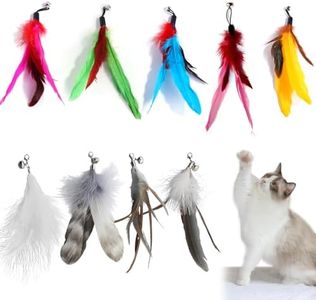 Mezrkuwr 9 pezzi giocattoli per gatti a forma di piuma con campane, piume di ricambio per gatti, giocattolo interattivo per gatti, multicolore