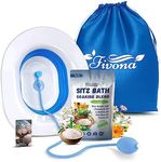 Fivona 4-in-1 Sitz Bath Soak Kit for Hemorrhoids and Postpartum Care 1 Pack of Blend Made of Epsom Salt and Essential Oils Toilet Expandable Seat Storage Bag and Hand Pump for at Home Perineal Soaking