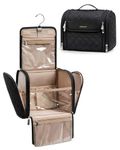 BAGSMART Travel Makeup Bag, Cosmetic Bag Make Up Organizer Case, Large Capacity Water-Resistant Organizer for Toiletries Accessories Brushes Sponge, with Hanging Hook and Handle, Blackl