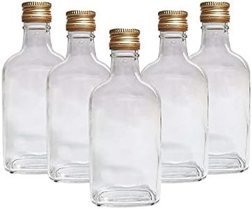 DIAH DO IT AT HOME 10 x Flask Glass Bottles 200 ml (0.2L) & GOLD Metal Screw Caps (Twist on Lids) - Home Brewing Gin Oil Vinegar Wine Vodka
