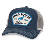 American Needle Valin Mesh Trucker Snapback Hat, Ford Bronco Tough, Ivory/Navy (FORD-1709A)