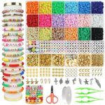 4000PCS Clay Beads Bracelet Making Kit with Elastic String and Tweezer, Included Soft Ceramic Chips, Alphabet Letter Smiley Face Beads and Flat Beads for Jewelry Making Kit & Crafts Gifts