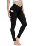 ALONG FIT Crossover Leggings for Women High Waisted Yoga Pants with Pockets for Athletic Running (Crossover Black, S)