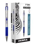 Zebra Pen F-301 Stainless Steel Retractable Ballpoint Pen 0.7mm Blue Dozen (27120)