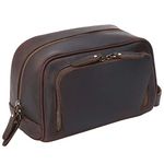 Polare Vintage Full Grain Leather Handmade Travel Toiletry Bag for Men - Dopp Kit - Shaving Kit with YKK Metal Zippers(Dark Brown)