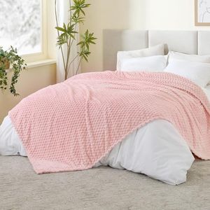 BEDELITE Fleece Blanket, Large Queen Blanket for Bed, 3D Jacquard Decorative Pink Fuzzy Blanket, Soft and Cozy Warm Plush Fluffy Blanket All Seasons Suitable, 90x90Inches