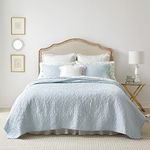 Laura Ashley Cotton Reversible Bedding with Matching Shams, Ideal for All Seasons & Pre-Washed for Added Softness, Breeze Blue, King