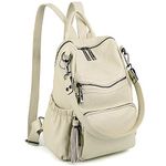UTO Women Backpack Purse PU Washed Leather Convertible Ladies Rucksack Tassel Zipper Pocket Shoulder Bag Cream CA