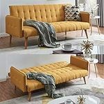 Bravich Mario 3 Seater Sofa Bed - Gold. Linen Fabric Click Clack Sofa Bed, 3 Seater Sofa To Double Bed. Sofa Beds For Space Saving Furniture, For Living Room, Bedroom & Guest Room