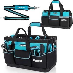 DURATECH 18-Inch Large Tool Bag with Waterproof Hard Bottom, Tool Bags for Men Heavy Duty with 19 Pockets, Wide Open Mouth Toolbag for Electricians Mechanic Plumber HVAC