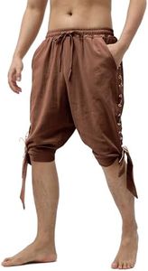 Heyigrow Mens Pirate Shorts Renaissance Viking Costume, Medieval Lace-up Banded Pants Cotton Linen Cosplay Outfit, Brown, X-Large