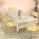 Kuber Industries Table Cloth For Dining|"90x60" Inch |Stone Print Dining Table cover 6 Seater|Waterproof Table Sheet, Silver Lace (Silver)