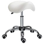 HOMCOM Cosmetic Stool 360° Rotate Height Adjustable Salon Massage Spa Chair Hydraulic Rolling Faux Leather Saddle Stool Mobility, Cream White